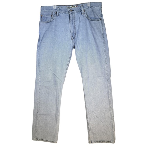 Levis 505 Jeans Mens 34x32 Light Wash Blue Straight Fit Denim Zip Fly 5 Pocket - Picture 1 of 8